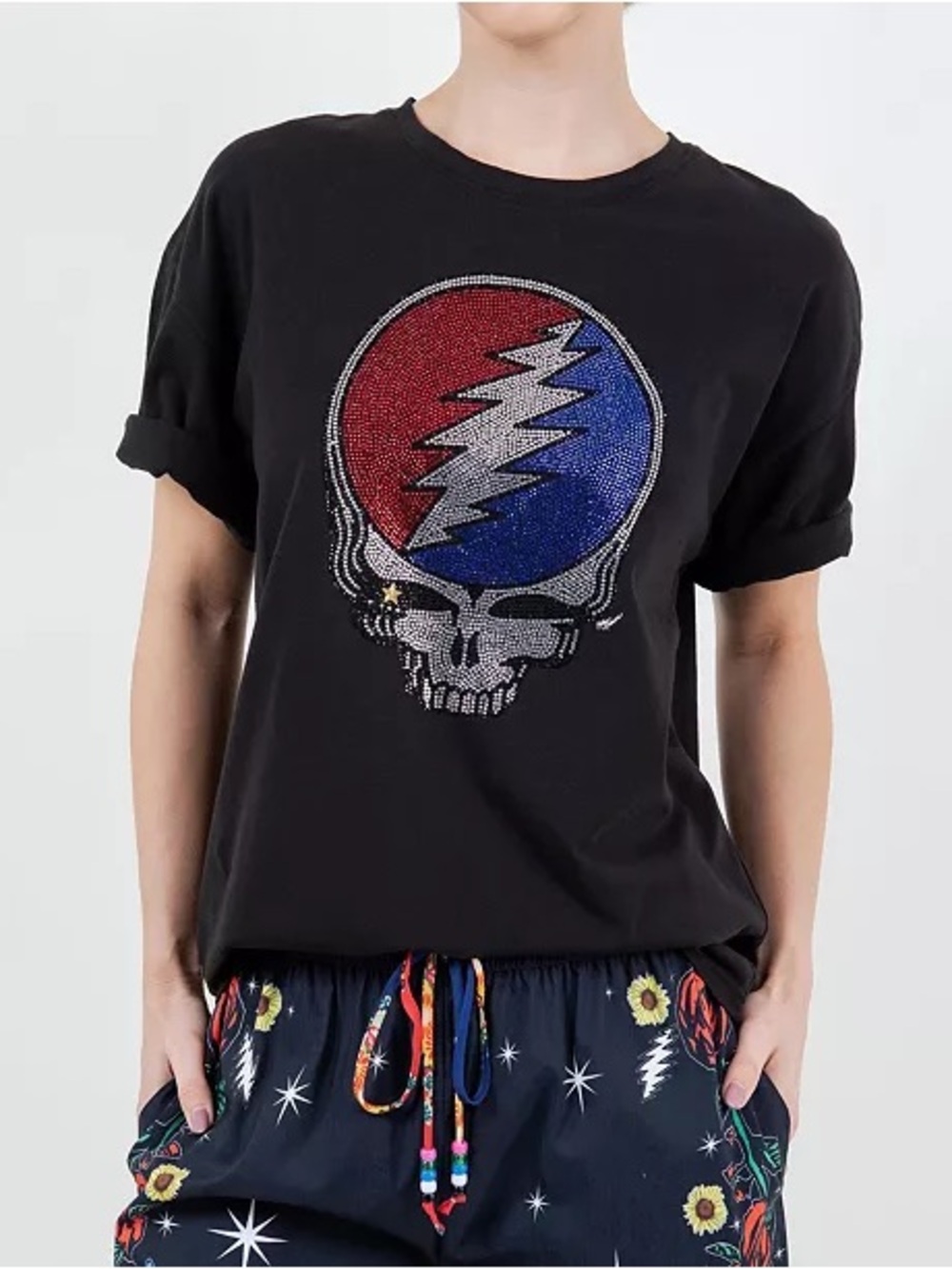 Grateful Dead by Meghan Fabulous Black Short-Sleeve Tee with Red & Blue Skull - Picture 15 of 15